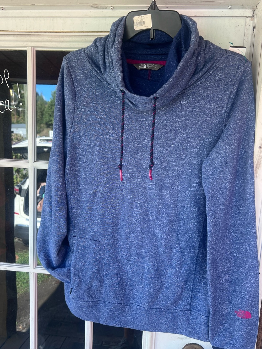 Ladies size large- The Northface blue heathered cowl neck sweatshirt
